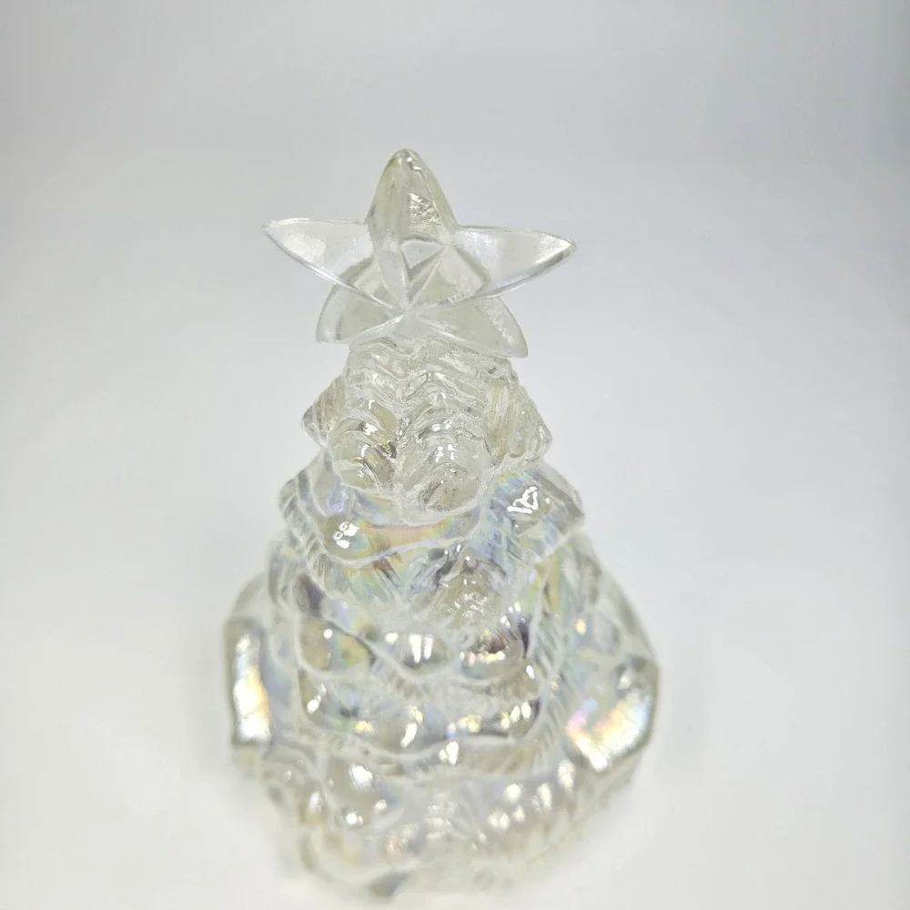 Vintage Clear Iridescent Carnival Glass Christmas Tree Star Topper Holiday Decor